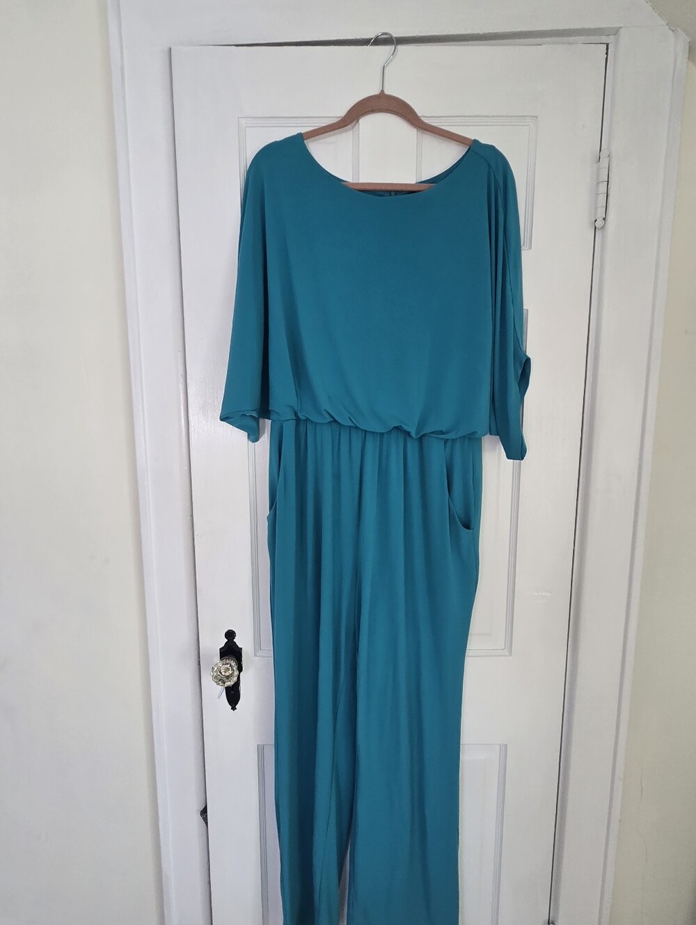 Nicole Teal Short-Sleeve Jumpsuit